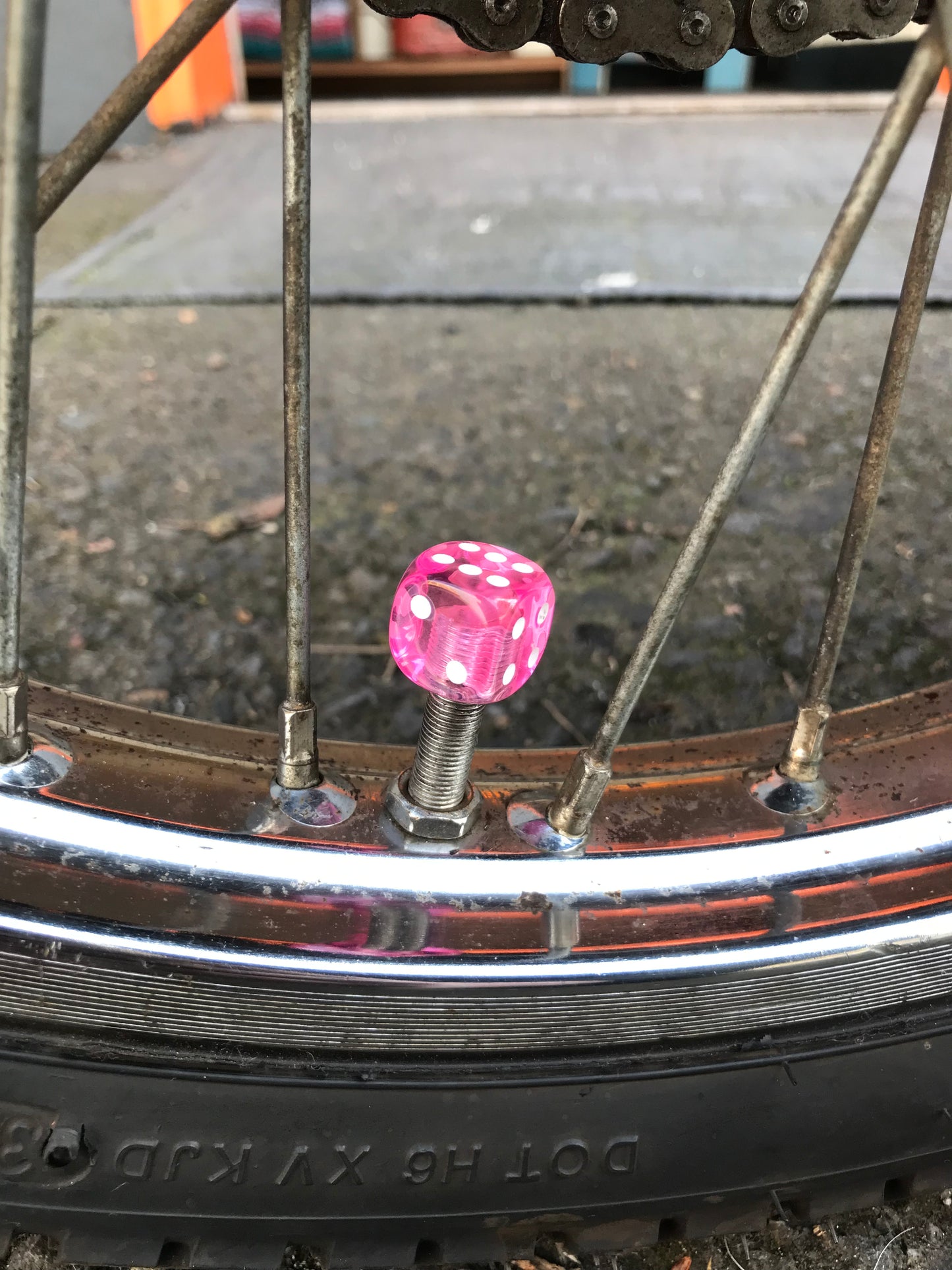 Translucent Pink Dice Valve Stem Caps