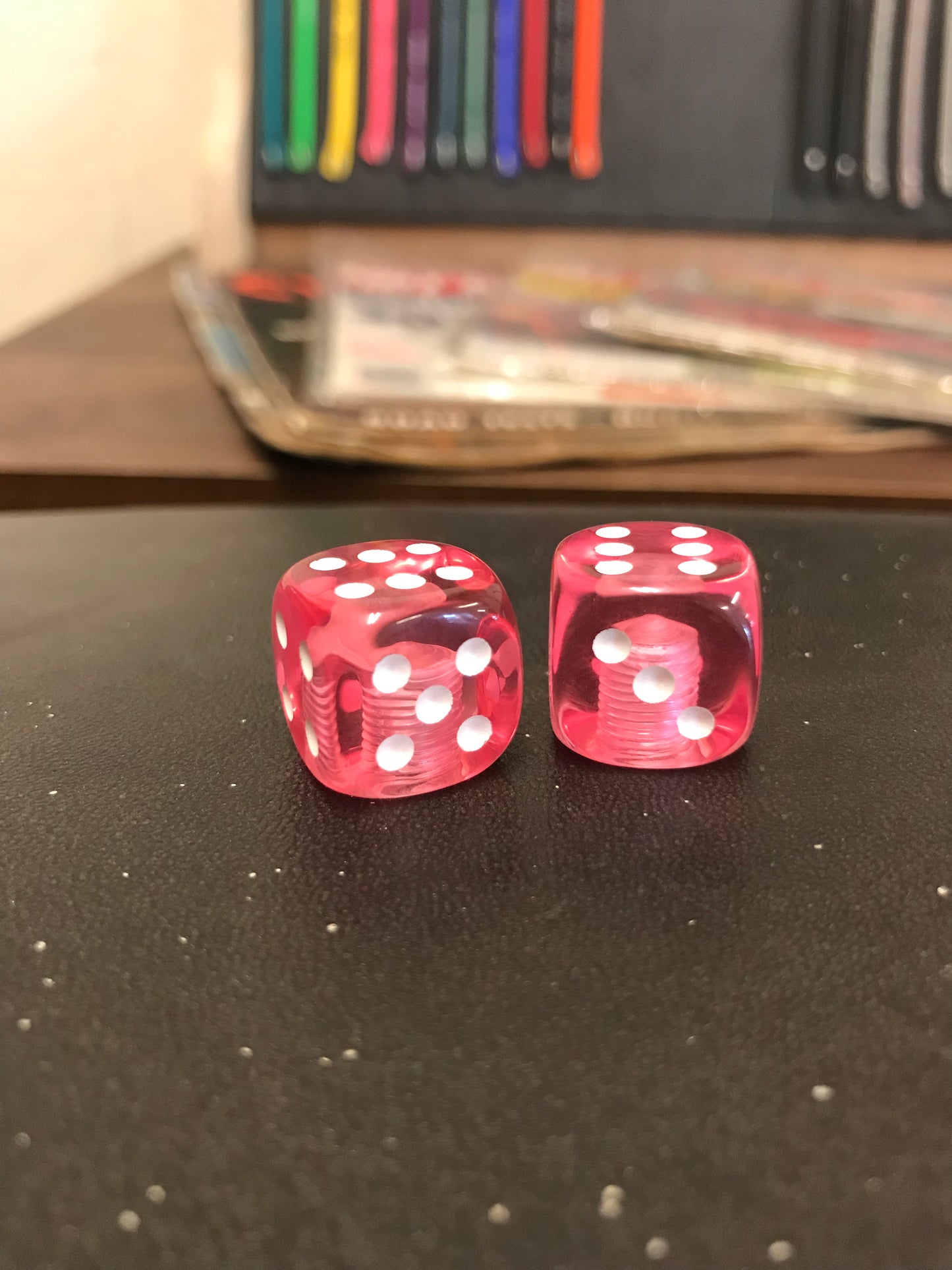 Translucent Pink Dice Valve Stem Caps