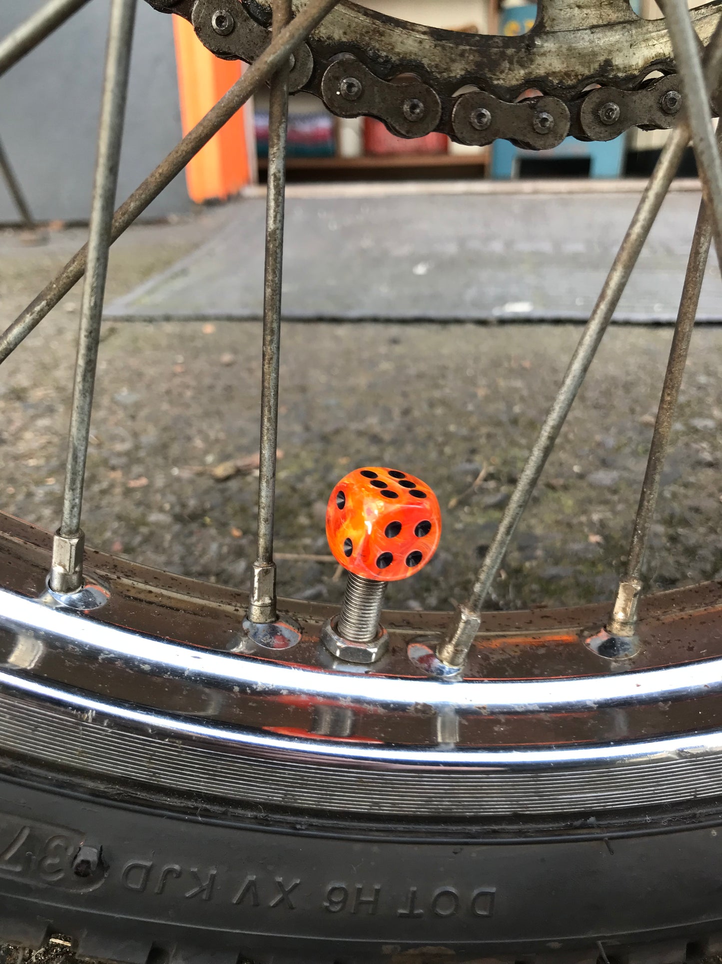 Atomic Orange Dice Valve Stem Caps