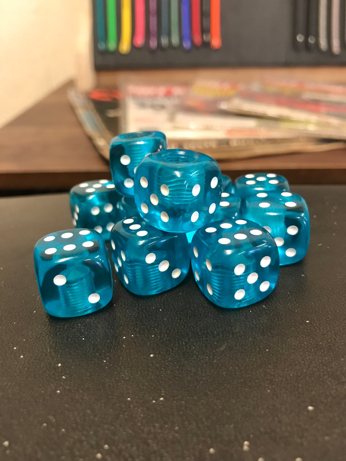 Translucent Teal Dice Valve Stem Caps